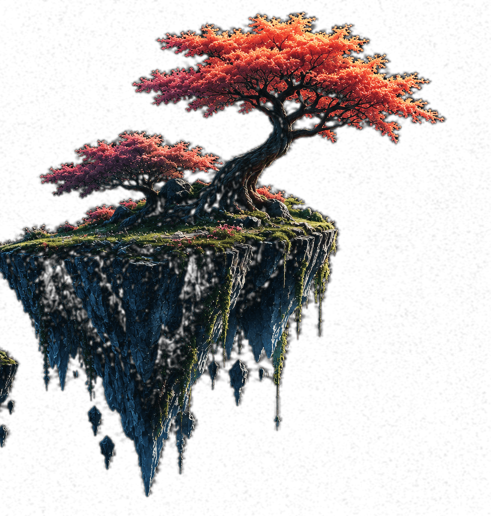 Floating island with blossom trees