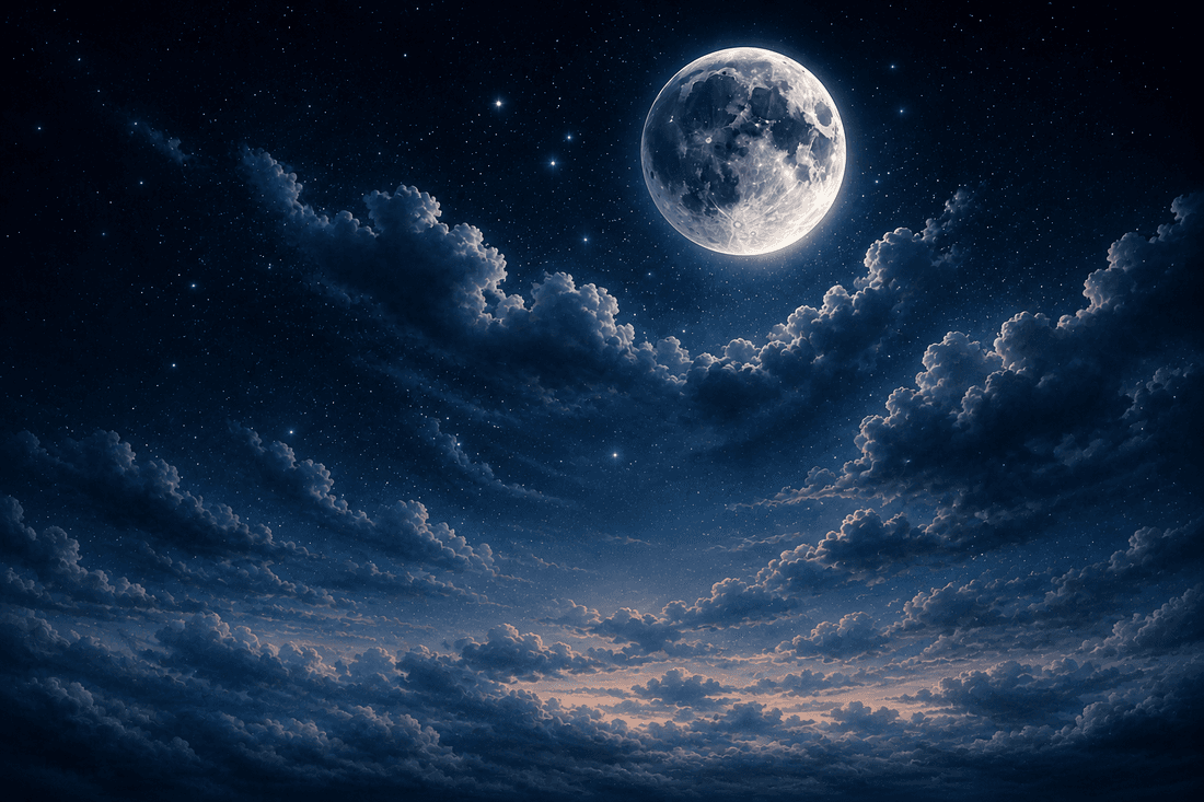 Starry night sky with a full moon
